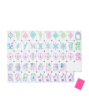 Pink & Green Garden Floral American Mahjong Set - 160 Acrylic Tiles, Mat, Storage Bag & Accessories
