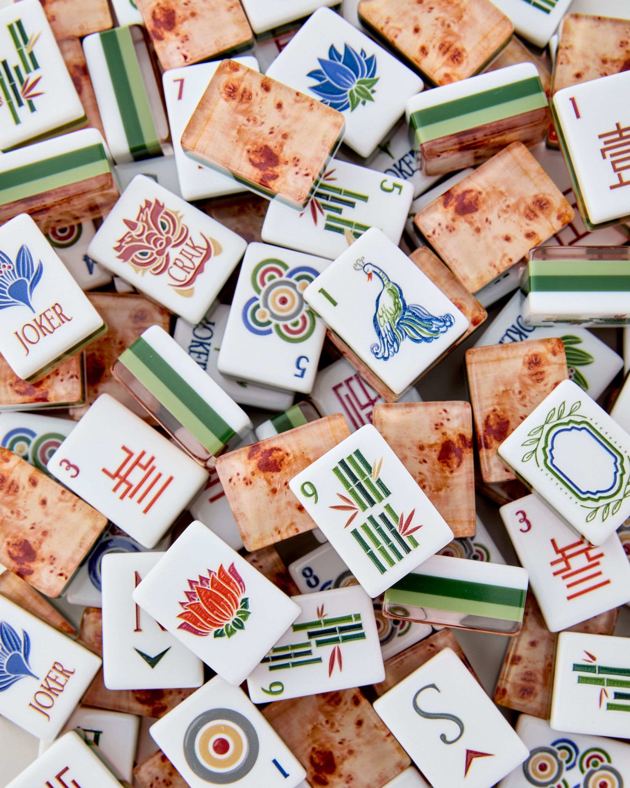 Sage & Olive Burl Wood Pattern American Mahjong Set - 160 Acrylic Tiles, Mat, Storage Bag & Accessories 6 Sage & Olive Burl Wood Pattern American Mahjong Set - 160 Acrylic Tiles, Mat, Storage Bag & Accessories - Image 6