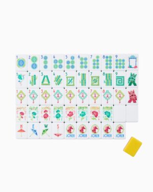 Bright Yellow Coral & Turquoise Floral American Mahjong Set - 160 Acrylic Tiles, Mat, Storage Bag & Accessories