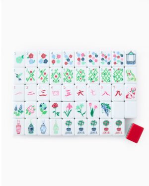 Red Green & Blue Coastal Garden American Mahjong Set - 160 Acrylic Tiles, Mat, Storage Bag & Accessories