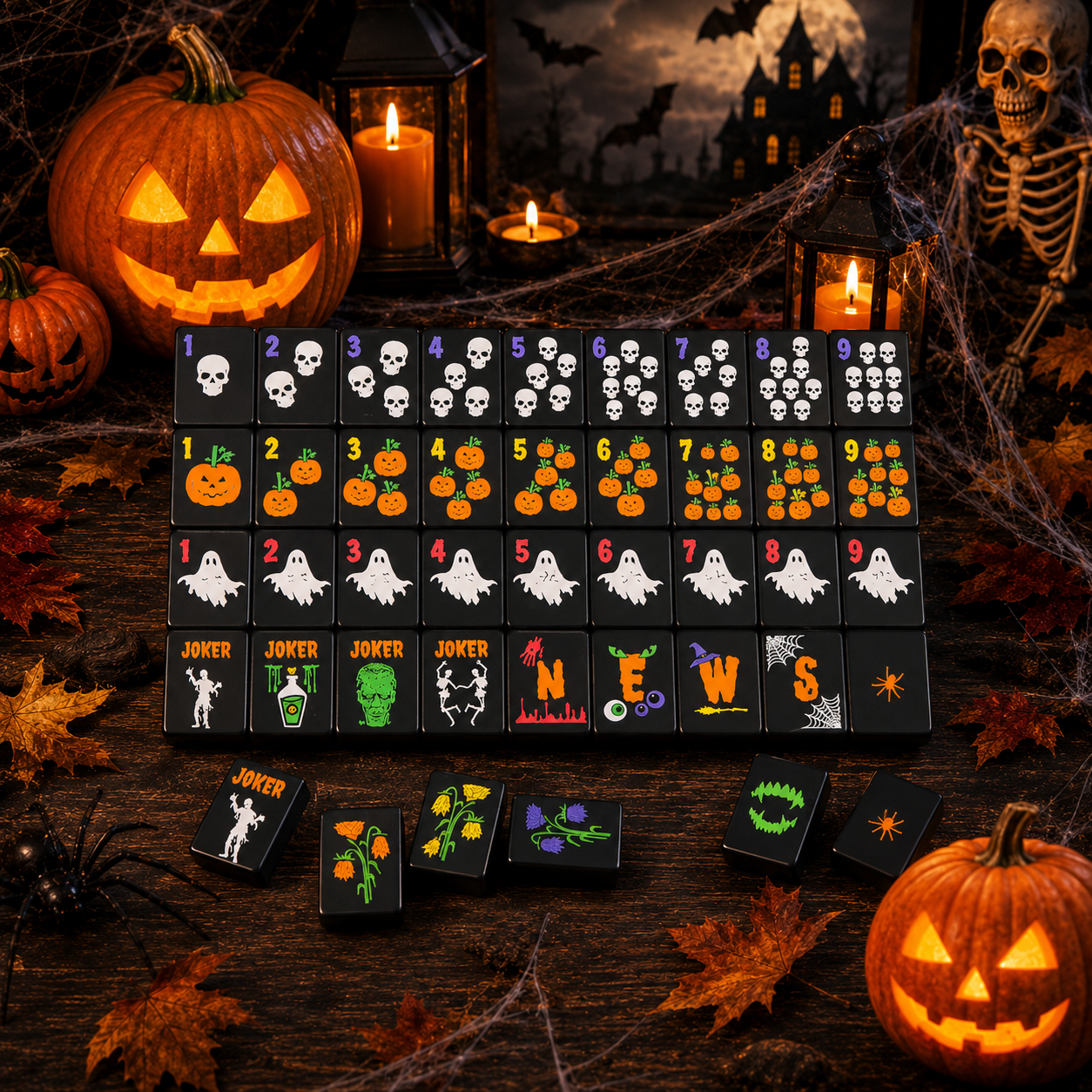 Black Halloween Double-Sided American Mahjong Set - 160 Acrylic Tiles, Mat, Storage Bag & Accessories 2 Black Halloween Double-Sided American Mahjong Set - 160 Acrylic Tiles, Mat, Storage Bag & Accessories - Image 2