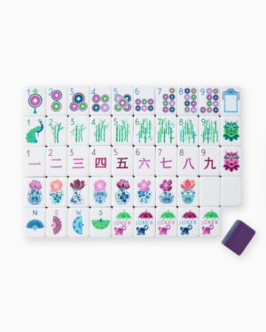 Purple Berry & Green Floral American Mahjong Set - 160 Acrylic Tiles, Mat, Storage Bag & Accessories