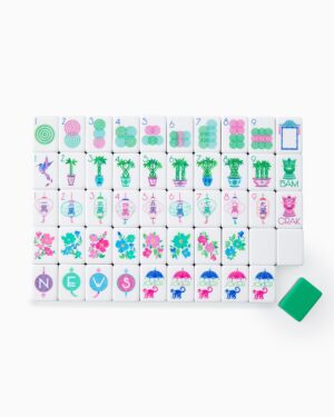Blue Lime & Green Floral Nature American Mahjong Set - 160 Acrylic Tiles, Mat, Storage Bag & Accessories