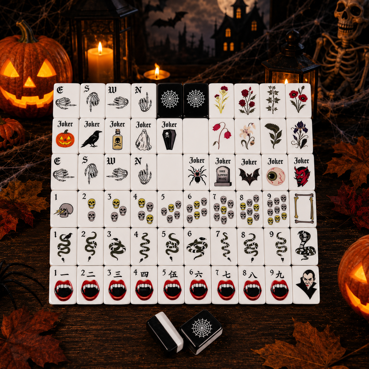 Black Halloween Adult Game Night American Mahjong Set - 160 Acrylic Tiles, Mat, Storage Bag & Accessories 2 Black Halloween Adult Game Night American Mahjong Set - 160 Acrylic Tiles, Mat, Storage Bag & Accessories - Image 2