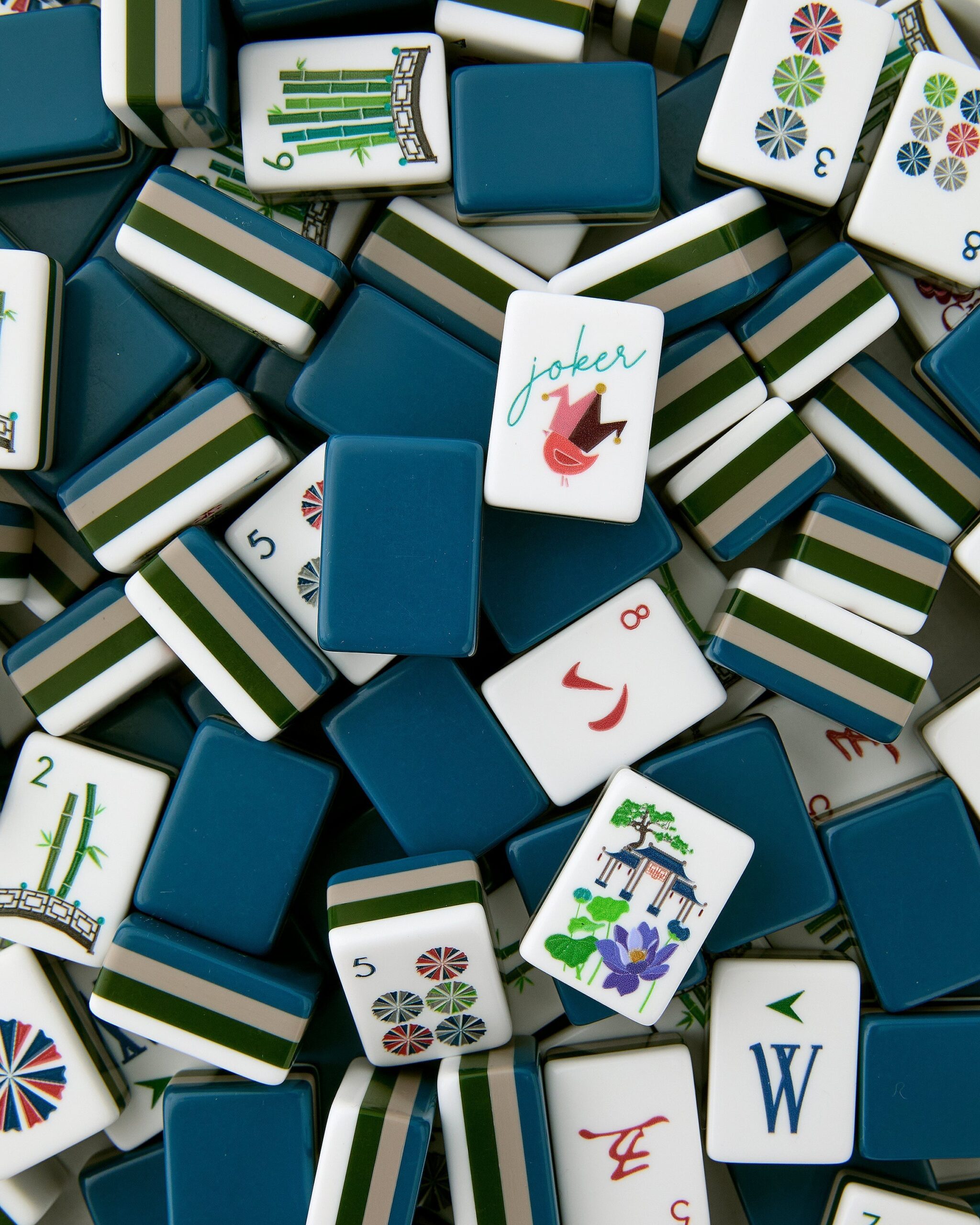 Navy & Green Vintage Inspired American Mahjong Set - 160 Acrylic Tiles, Mat, Storage Bag & Accessories 5 Navy & Green Vintage Inspired American Mahjong Set - 160 Acrylic Tiles, Mat, Storage Bag & Accessories - Image 5
