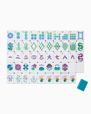 Water Inspired Teal Floral American Mahjong Set - 160 Acrylic Tiles, Mat, Storage Bag & Accessories