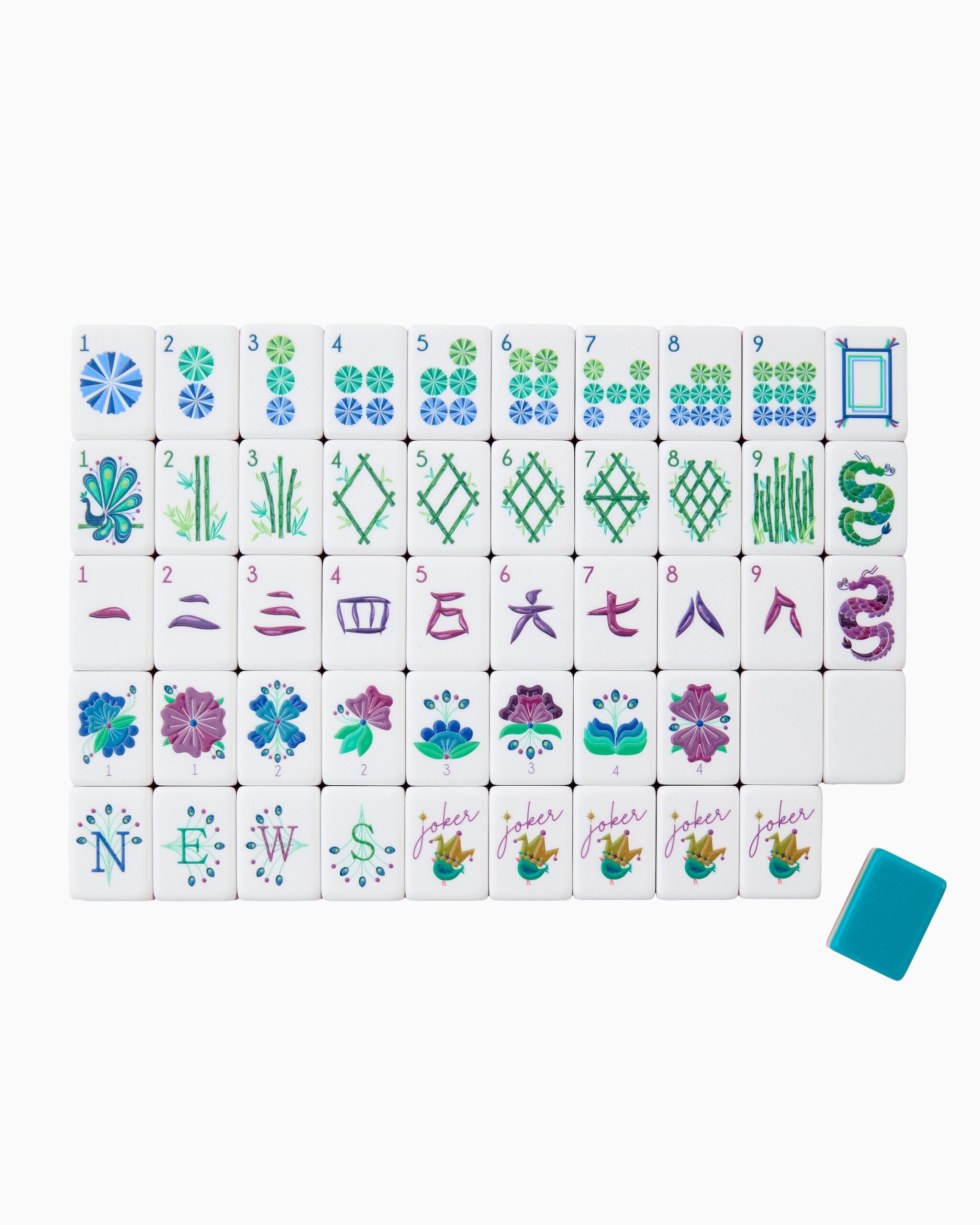 Water Inspired Teal Floral American Mahjong Set - 160 Acrylic Tiles, Mat, Storage Bag & Accessories 1 Water Inspired Teal Floral American Mahjong Set - 160 Acrylic Tiles, Mat, Storage Bag & Accessories