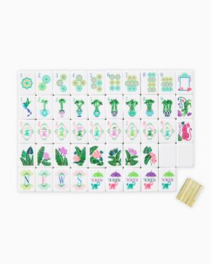Tropical Palm American Mahjong Set - 160 Acrylic Tiles, Mat, Storage Bag & Accessories