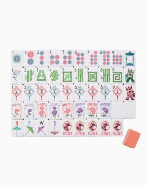 Sunlit Pastel Floral American Mahjong Set - 160 Acrylic Tiles, Mat, Storage Bag & Accessories