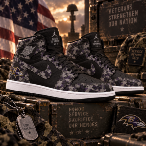 Baltimore Ravens 2026 Salute to Service Black Camo AJ1 High Top Shoes