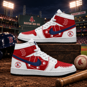 Boston Red Sox Red White Baseball Pride AJ1 High Top Shoes for Baseball Fans