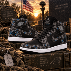 Carolina Panthers 2026 Salute to Service Black Camo AJ1 High Top Shoes