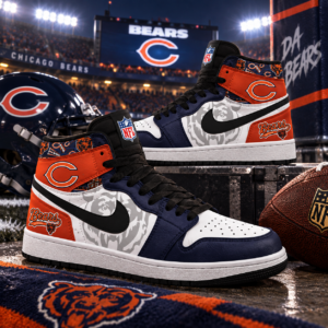 Chicago Bears Navy Orange Football Pride AJ1 High Top Shoes for Football Fans