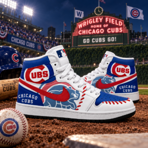 Chicago Cubs Blue Red White Baseball Pride AJ1 High Top Shoes for Baseball Fans