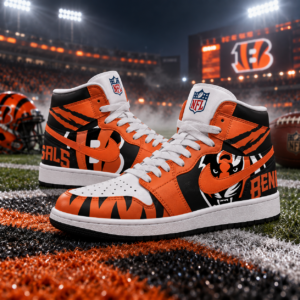 Cincinnati Bengals Orange Black Football Pride AJ1 High Top Shoes for Football Fans