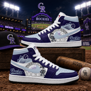 Colorado Rockies Purple White Baseball Pride AJ1 High Top Shoes for Baseball Fans
