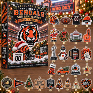 Custom Name And Number Cincinnati Bengals 58th Anniversary 2026 Advent Calendar