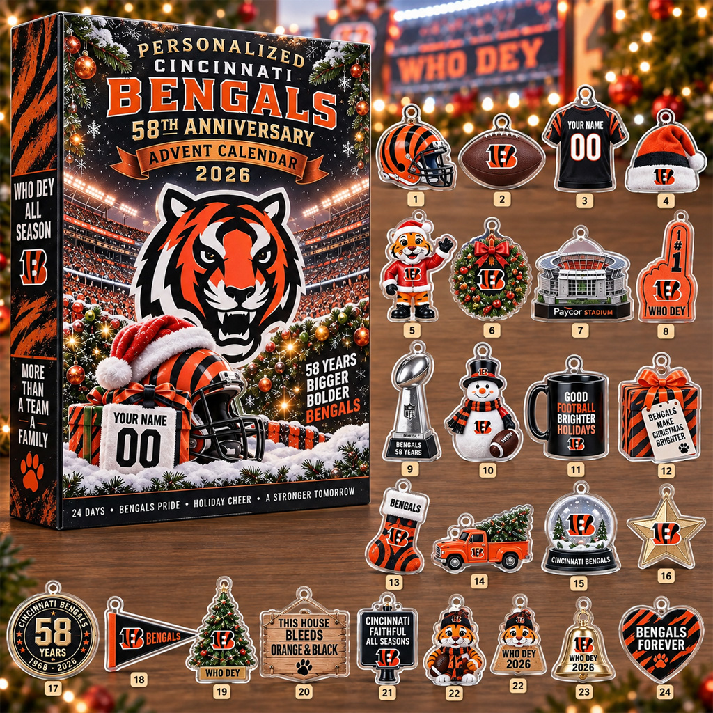 Custom Name And Number Cincinnati Bengals 58th Anniversary 2026 Advent Calendar 1 Custom Name And Number Cincinnati Bengals 58th Anniversary 2026 Advent Calendar
