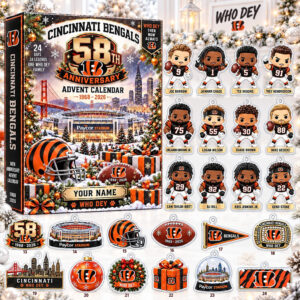 Custom Name Cincinnati Bengals 58th Anniversary Advent Calendar 2026 For Football Fans