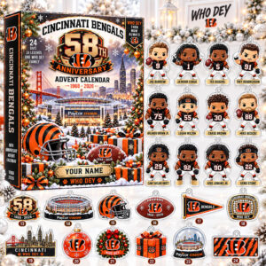 Custom Name Cincinnati Bengals 58th Anniversary Advent Calendar 2026 For Football Fans