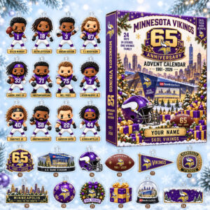 Custom Name Minnesota Vikings 65th Anniversary Advent Calendar 2026 For Football Fans