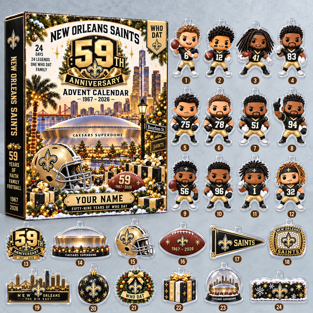 Custom Name New Orleans Saints 59th Anniversary Advent Calendar 2026 For Football Fans 1 Custom Name New Orleans Saints 59th Anniversary Advent Calendar 2026 For Football Fans