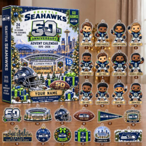 Custom Name Seattle Seahawks 50th Anniversary Advent Calendar 2026 For Football Fans