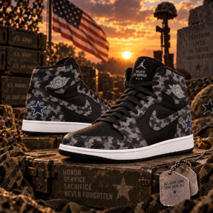 Dallas Cowboys 2026 Salute to Service Black Camo AJ1 High Top Shoes