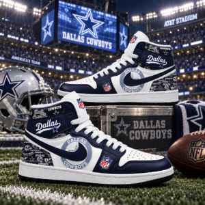 Dallas Cowboys Navy White Football Pride AJ1 High Top Shoes for Football Fans