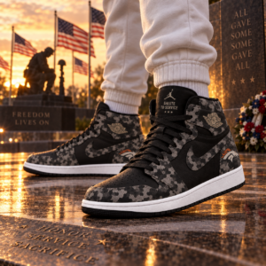 Denver Broncos 2026 Salute to Service Black Camo AJ1 High Top Shoes
