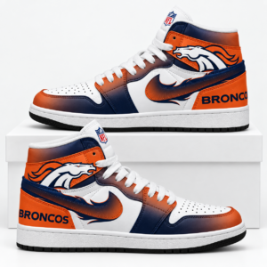 Denver Broncos Orange Navy Football Pride AJ1 High Top Shoes for Football Fans