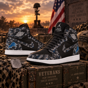 Detroit Lions 2026 Salute to Service Black Camo AJ1 High Top Shoes