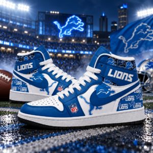 Detroit Lions Blue White Football Pride AJ1 High Top Shoes for Football Fans