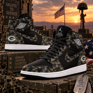 Green Bay Packers 2026 Salute to Service Black Camo AJ1 High Top Shoes