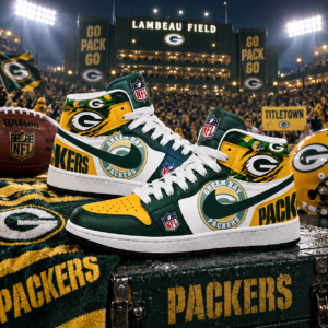 Green Bay Packers Green Gold Football Pride AJ1 High Top Shoes for Football Fans