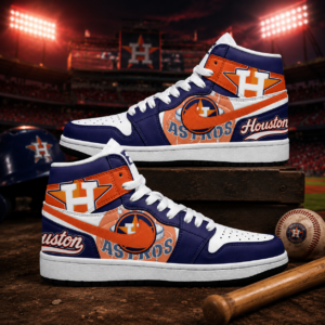Houston Astros Navy Orange Baseball Pride AJ1 High Top Shoes for Baseball Fans