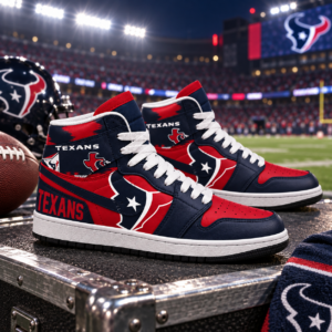 Houston Texans Navy Red Football Pride AJ1 High Top Shoes for Football Fans