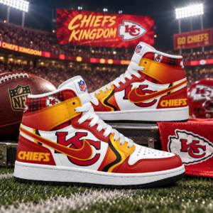 Kansas City Chiefs Red Gold Football Pride AJ1 High Top Shoes for Football Fans