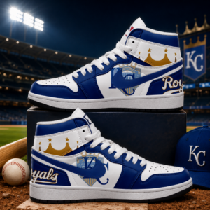 Kansas City Royals Blue White Gold Baseball Pride AJ1 High Top Shoes for Baseball Fans