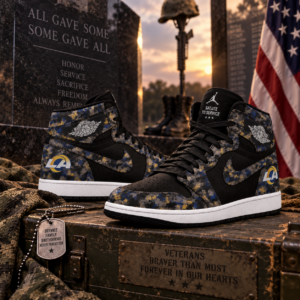 Los Angeles Rams 2026 Salute to Service Black Camo AJ1 High Top Shoes