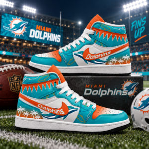 Miami Dolphins Aqua Orange Football Pride AJ1 High Top Shoes for Football Fans