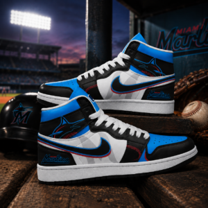 Miami Marlins Black Blue Baseball Pride AJ1 High Top Shoes for Baseball Fans