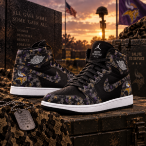 Minnesota Vikings 2026 Salute to Service Black Camo AJ1 High Top Shoes