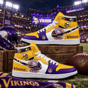 Minnesota Vikings Purple Gold Football Pride AJ1 High Top Shoes for Football Fans