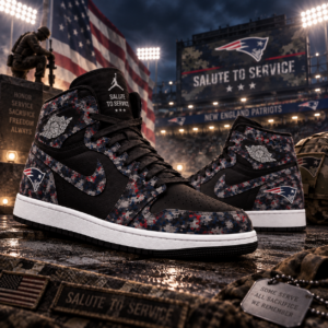 New England Patriots 2026 Salute to Service Black Camo AJ1 High Top Shoes