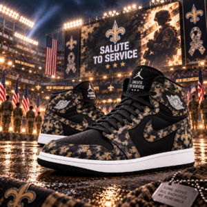 New Orleans Saints 2026 Salute to Service Black Camo AJ1 High Top Shoes