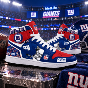 New York Giants Blue Red Football Pride AJ1 High Top Shoes for Football Fans