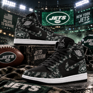 New York Jets 2026 Salute to Service Black Camo AJ1 High Top Shoes