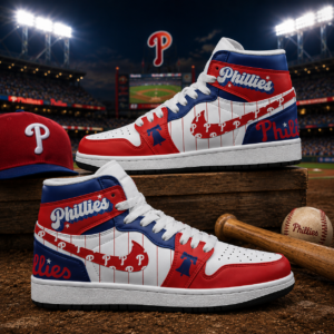 Philadelphia Phillies Red White Baseball Pride AJ1 High Top Shoes for Baseball Fans