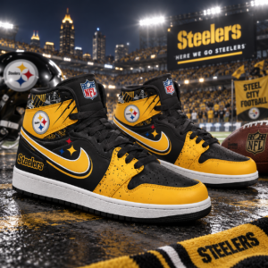 Pittsburgh Steelers Black Gold Football Pride AJ1 High Top Shoes for Football Fans